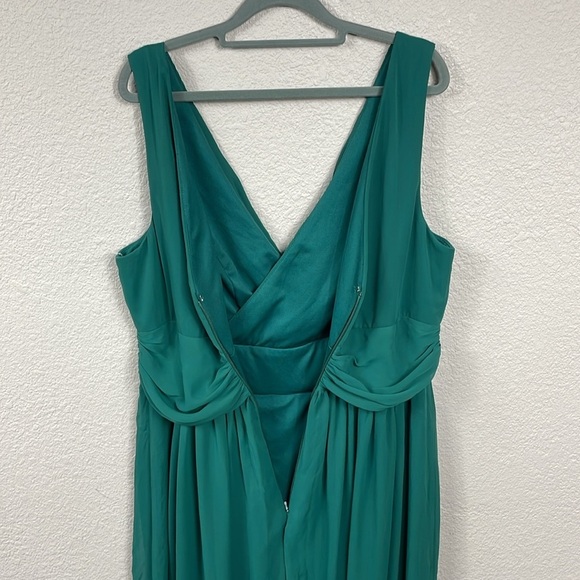 New Dessy Collection Sleeveless Draped Chiffon Maxi Dress With Slit Hunter Green - Picture 6 of 11